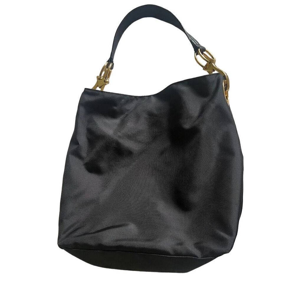 JPK Paris 75 Black Nylon Bucket Bag Gold Accents Floral Lining Zip Closure